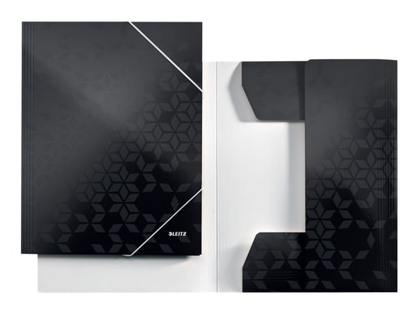 LEITZ hjørnemappe WOW, DIN A4, papp, svart PP-laminert papp, blank, 3 sidebeskyttelsesklaffer, - 1 stk (3982-00-95)