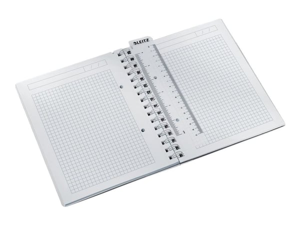 Leitz WOW - Anteckningsblock - trådbunden - A5 (148 x 210 mm) - 80 ark / 160 sidor - fyrkantig - 2 hål - vit - polypropylen (PP)