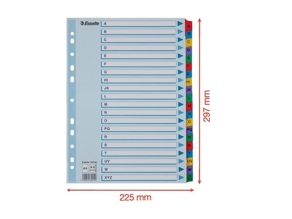 Esselte - Inndeler - 10 deler - fortrykt: A-Z - for A4 (210 x 297 mm) - med fliker - multifarge