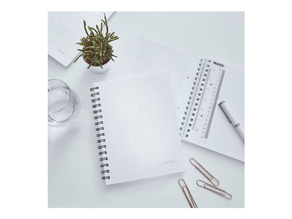 Leitz WOW - Anteckningsblock - trådbunden - A5 (148 x 210 mm) - 80 ark / 160 sidor - fyrkantig - 2 hål - vit - polypropylen (PP)