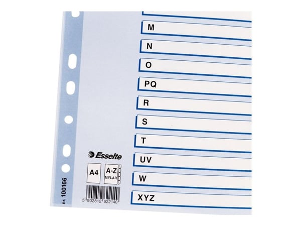 Esselte - Inndeler - 10 deler - fortrykt: A-Z - for A4 (210 x 297 mm) - med fliker - multifarge