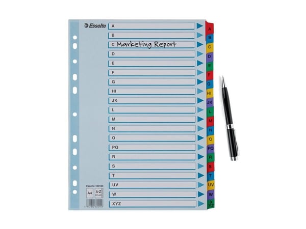 Esselte - Inndeler - 10 deler - fortrykt: A-Z - for A4 (210 x 297 mm) - med fliker - multifarge