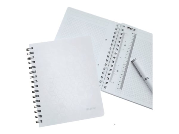 Leitz WOW - Anteckningsblock - trådbunden - A5 (148 x 210 mm) - 80 ark / 160 sidor - fyrkantig - 2 hål - vit - polypropylen (PP)