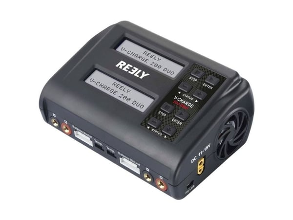 Reely V-Charge 200 Duo lader for modellbygging 10 A LiIon/LiPo/LiFePO/LiHV/NiCd/NiMH, bly-syre, utladingsfunksjon, temperaturstyring (RE-8334756)