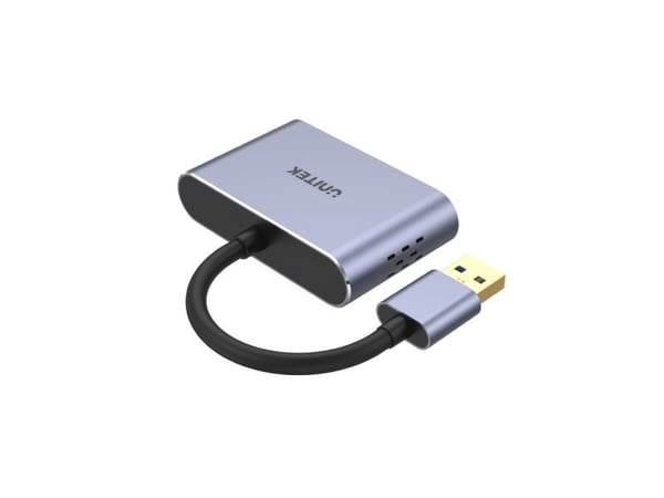 Unitek V1304A - Video adapter - 4-pins mini USB-type A hann til HD-15 (VGA), HDMI hunn - 15 cm - romgrå - 1080p støtte 60 Hz