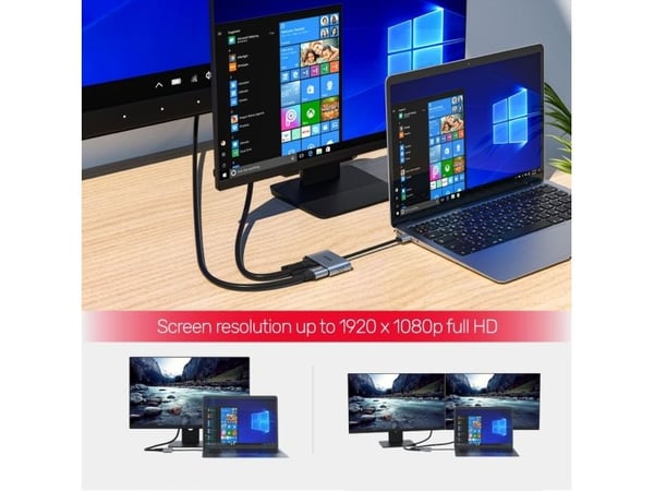 Unitek V1304A - Video adapter - 4-pins mini USB-type A hann til HD-15 (VGA), HDMI hunn - 15 cm - romgrå - 1080p støtte 60 Hz