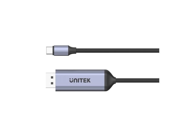 Unitek V1423C - Adapterkabel - USB-C (hann) til DisplayPort (hann) - DisplayPort 1.4 - 1.8 m - 8K 60Hz støtte, 4K 144Hz støtte - romgrå