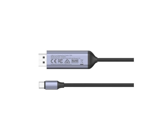 Unitek V1423C - Adapterkabel - USB-C (hann) til DisplayPort (hann) - DisplayPort 1.4 - 1.8 m - 8K 60Hz støtte, 4K 144Hz støtte - romgrå