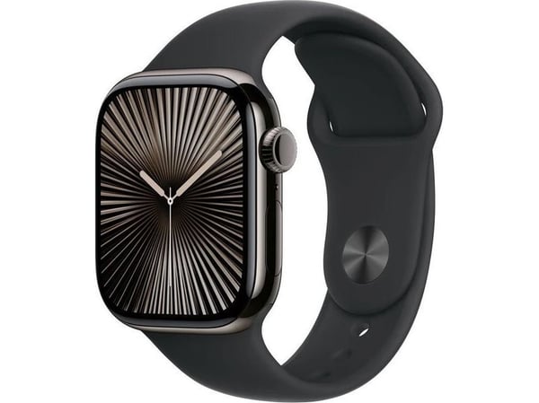Apple Watch Series 10 (GPS + Cellular) - 46 mm - skiffer titan - smart klocka med sportband - fluoroelastomer - svart - bandstorlek: S/M - 64 GB - ...