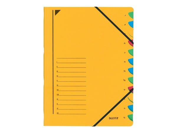 Leitz - Inndeler - 12 rom - 12 deler - fortrykt: I-XII - for A4 (210 x 297 mm) - gul