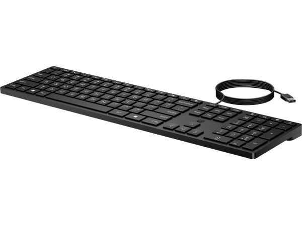 HP kablet stasjonær 320K-tastatur, Full størrelse (100 og), Koblet med ledninger (ikke trådløs), USB, Membrannøkkelbryter, Svart