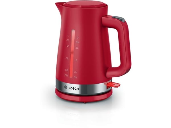 Bosch TWK4M224, 1,7 l, 2400 W, Röd, Rostfritt stål, Vattennivå indikator, Överhettningsskydd