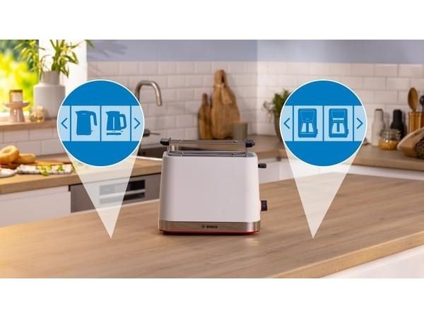 Bosch TAT4M221, 2 skiver, Hvit, Rustfritt stål, Knapper, Rotasjon, 950 W, 220 - 240 V