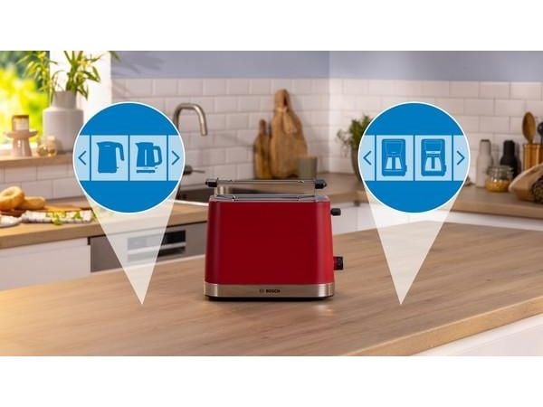 Bosch TAT4M224, 2 skiver, Rød, Rustfritt stål, Knapper, Rotasjon, 950 W, 220 - 240 V