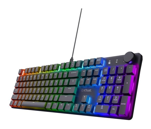 Trust GXT 866 TORIX - Näppäimistö - mekaaninen, RGB-valaistus - 100% (täysi koko) - pyörivällä kooderilla - taustavalaistu - USB - QWERTY - Pohjois...