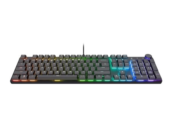 Trust GXT 866 TORIX - Näppäimistö - mekaaninen, RGB-valaistus - 100% (täysi koko) - pyörivällä kooderilla - taustavalaistu - USB - QWERTY - Pohjois...