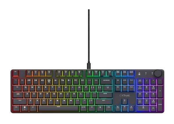 Trust GXT 866 TORIX - Näppäimistö - mekaaninen, RGB-valaistus - 100% (täysi koko) - pyörivällä kooderilla - taustavalaistu - USB - QWERTY - Pohjois...