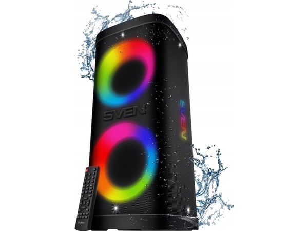 SVEN PS-950 bærbar høyttaler - svart - 2x80W (RMS) - TWS - Bluetooth - IPx4 - FM - USB - Micro SD - LED-display - litiumbatteri