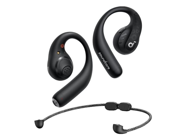 Soundcore AeroFit Pro - True wireless-hodetelefoner med mikrofon - åpent øre - over-øret-montering - Bluetooth - dynamisk svart