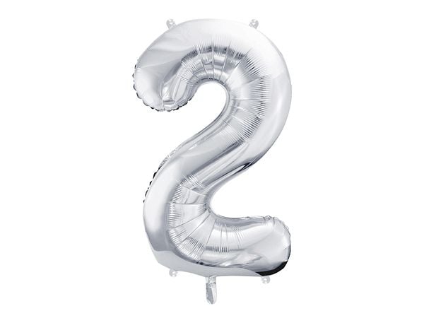 Party Deco Folieballong Nummer "2", 86cm, universal sølv