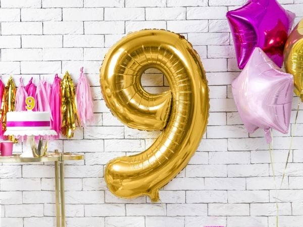 Party Deco Folieballong nummer "9", 86cm, universalgull