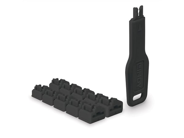 Lindy 47891, Portblokkering + nøkkel, RJ-45, Svart, Akrylonitril-butadien-styren (ABS), 10 stykker, Polybag