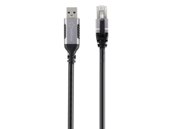 Renkforce RF-6055786, USB-A, RJ45, 5 m, musta, harmaa