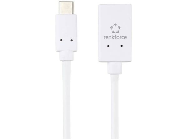 Renkforce RF-6056892, USB-C, USB-A, 0,2 m, Valkoinen