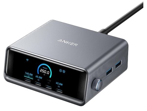 Anker Prime - Strømadapter - GaNPrime - 250 watt - 5 A - 6 utgangskontakter (4 x USB-C, 2 x USB)