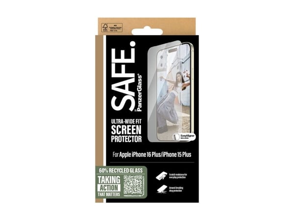 SAFE. by PanzerGlass - Skjermbeskyttelse for mobiltelefon - ultrabred passform - glass - for Apple iPhone 15 Plus, 16 Plus