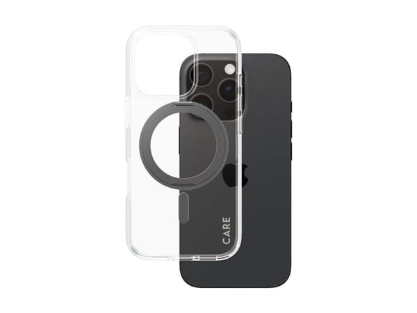 CARE by PanzerGlass - Baksidedeksel for mobiltelefon - MagSafe-samsvar - resirkulert plast - gjennomsiktig, svart - for Apple iPhone 16 Pro