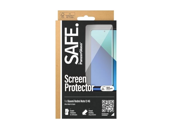SAFE. by PanzerGlass - Skjermbeskyttelse for mobiltelefon - ultrabred passform - glass - rammefarge svart - for Xiaomi Redmi Note 13