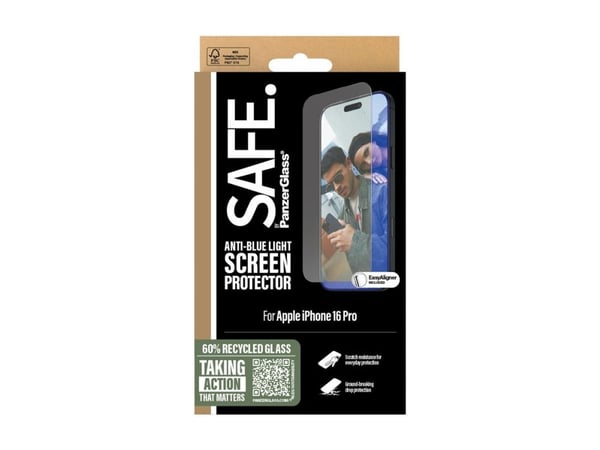 SAFE. by PanzerGlass - Skjermbeskyttelse for mobiltelefon - anti-blått lys, ultrabred passform - glass - for Apple iPhone 16 Pro