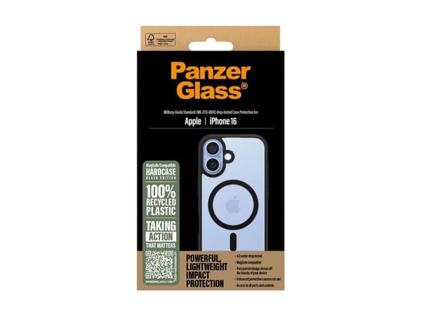 PanzerGlass ® HardCase Transparent w. Black MagSafe & Frame iPhone 16, Suojus, Apple, Apple - iPhone 16, musta