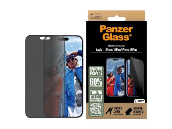 PanzerGlass ® Privacy Screen Protection iPhone ''24 6,7" | 15 Plus | Ultra-Wide Fit