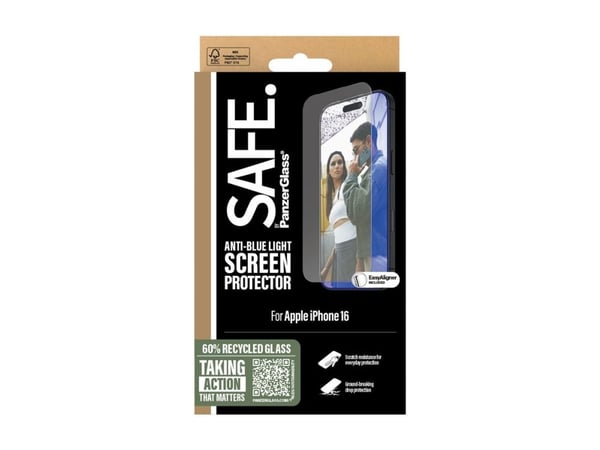 SAFE. by PanzerGlass - Skjermbeskyttelse for mobiltelefon - anti-blått lys, ultrabred passform - glass - for Apple iPhone 15, 16