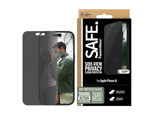 PanzerGlass SAFE. by ® Privacy Screen Protector iPhone 16 | 15 | Ultra-Wide Fit, Apple, Apple - iPhone 16, Apple - iPhone 15, Asennus kuivana, Naar...