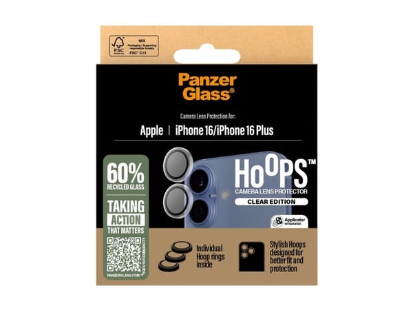 PanzerGlass Hoops - Linsebeskytter for mobiltelefon - gjennomsiktig - for Apple iPhone 16, 16 Plus