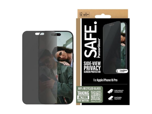 PanzerGlass SAFE. by ® Privacy Screen Protector iPhone 16 Pro | Ultra-Wide Fit, Apple, Apple - iPhone 16 Pro, Asennus kuivana, Naarmuuntumisenkestä...