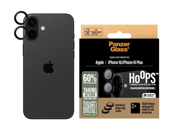 PanzerGlass Hoops - Linsebeskytter for mobiltelefon - svart - for Apple iPhone 16, 16 Plus