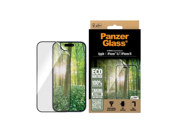 PanzerGlass - Skjermbeskyttelse for mobiltelefon - ultrabred passform - film - rammefarge svart - for Apple iPhone 15, 16