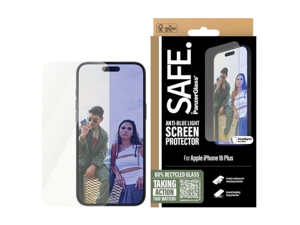 SAFE. by PanzerGlass - Skjermbeskyttelse for mobiltelefon - anti-blått lys, ultrabred passform - glass - for Apple iPhone 15 Plus, 16 Plus