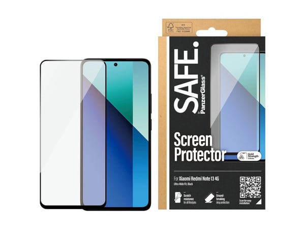 SAFE. by PanzerGlass - Skjermbeskyttelse for mobiltelefon - ultrabred passform - glass - rammefarge svart - for Xiaomi Redmi Note 13