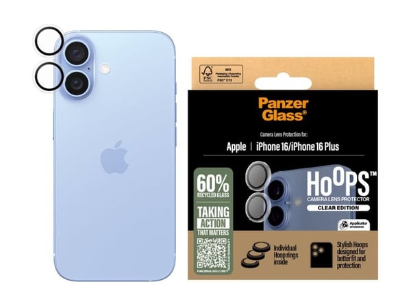 PanzerGlass Hoops - Linsebeskytter for mobiltelefon - gjennomsiktig - for Apple iPhone 16, 16 Plus