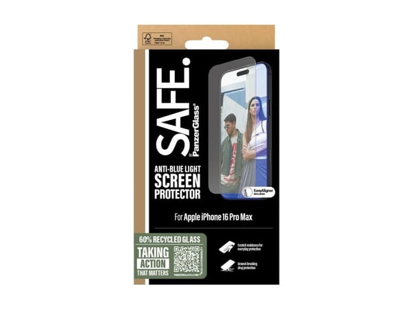 SAFE. by PanzerGlass - Skjermbeskyttelse for mobiltelefon - anti-blått lys, ultrabred passform - glass - for Apple iPhone 16 Pro Max