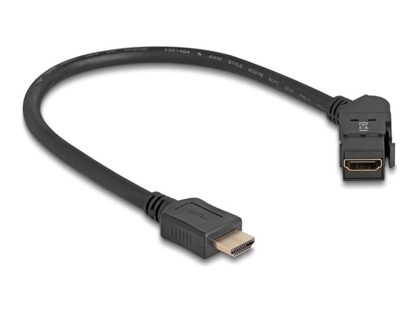 Delock - HDMI-forlengelseskabel - HDMI hunn angled, panel mountable til HDMI hann - 30 cm - svart - Keystone-jakk, 8 K 60 Hz (7680 x 4320) støtte