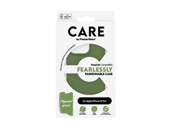 CARE by PanzerGlass - Baksidedeksel for mobiltelefon - MagSafe-samsvar - termoplast-polyuretan (TPU), polykarbonat (PC) - skarp grønn - for Apple i...