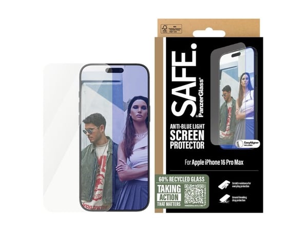 SAFE. by PanzerGlass - Skjermbeskyttelse for mobiltelefon - anti-blått lys, ultrabred passform - glass - for Apple iPhone 16 Pro Max