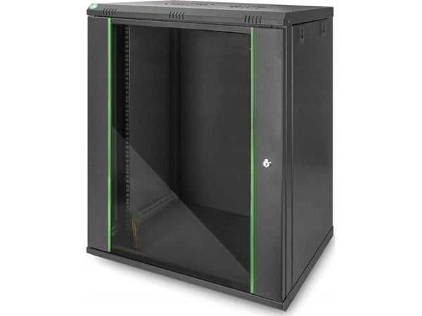 Digitus DN1916UECN, Veggmonterbar hylle, 16U, 60 kg, Nøkkellås, Rack skinner, Forbedret kabelføring