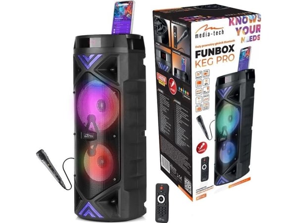 Media-Tech FUNBOX KEG PRO - Power audio Bluetooth 5.0+EDR -kaiutin, karaoketoiminto. RMS 50W, PMPO1400W, FM-radio, näyttö, kaksi 6,3" kaiutinta, si...